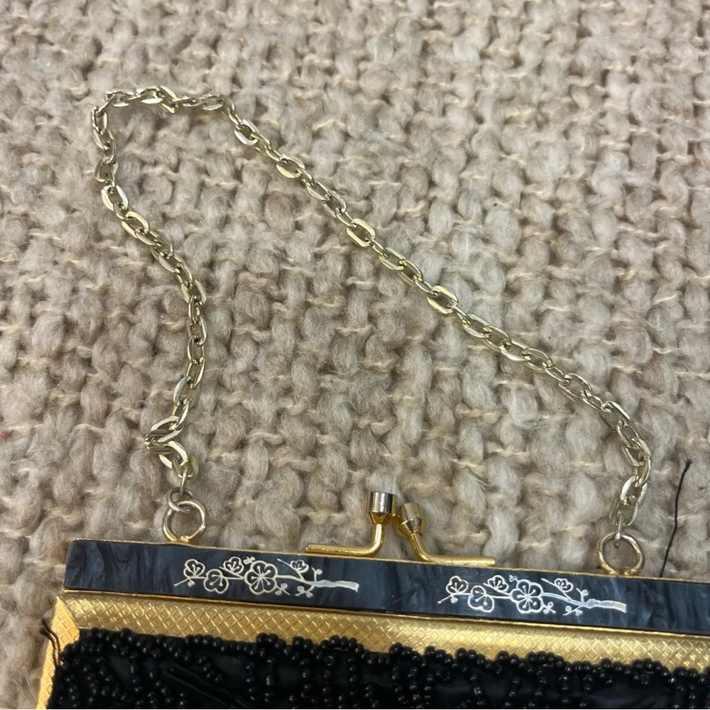 VTG 60s Handmade Unique Black Bead Handbag Clutch Evening Purse Hong‎ Kong
